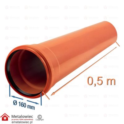 PVC Rura kanalizacyjna pomarańczowa fi-160 odcinek 0,5m